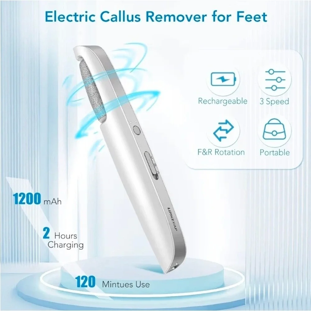 Electric Callus Remover Kit Cordless 3-Speed‎ Rechargeable Foot Scrubber